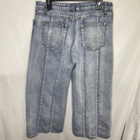 Vintage VISUAL By FEN X CHEN Jeans Y2K Wide Leg Capri Stone Wash Womens 16 Blue - Picture 2 of 9